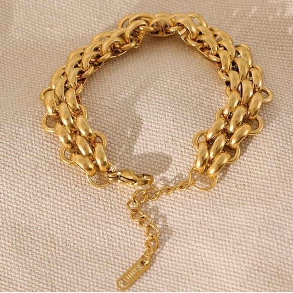 New 18k Gold Wide Chain Chunky Bracelet - Picture 2 of 9